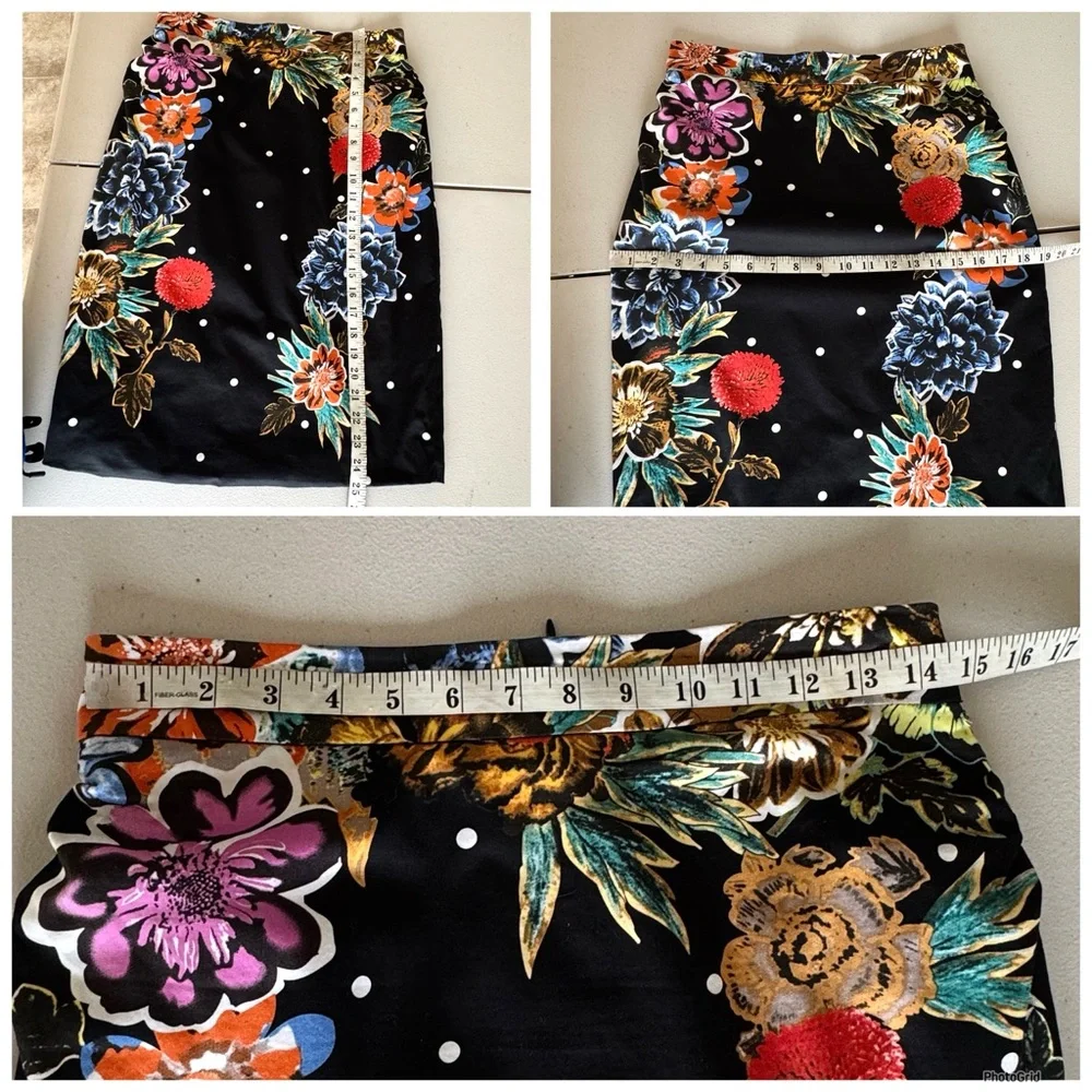 ANTHROPOLOGIE YOANA BARASCHI BLACK FLORAL PENCIL SKIRT 6